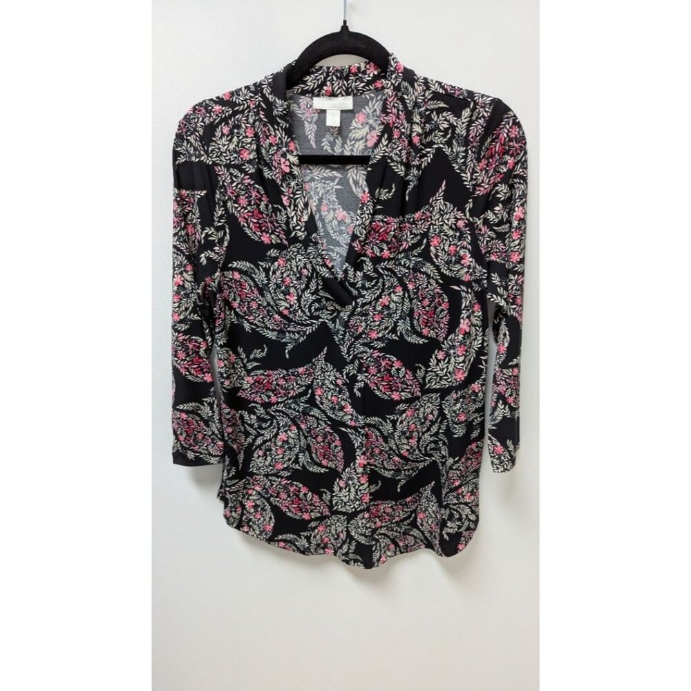Charter Club Black Floral V-Neck Blouse